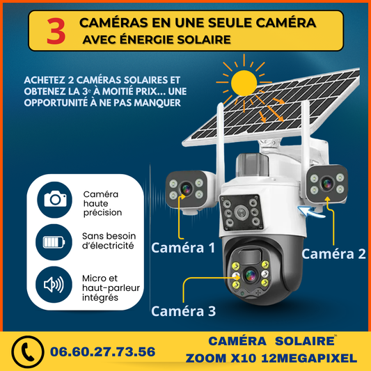 Caméra solaire avec trois objectifs 12 Megapixel w