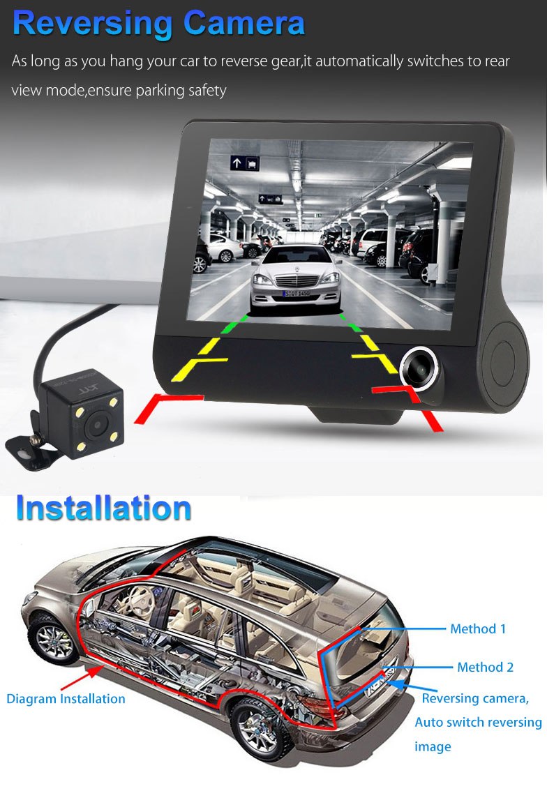 Caméra Voiture DVR 3 Caméra Objectifs Caméscope 4.0 Pouces HD1080 P - MallShop.ma