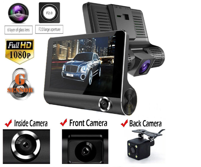 Caméra Voiture DVR 3 Caméra Objectifs Caméscope 4.0 Pouces HD1080 P - MallShop.ma